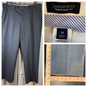 Lands End Traditional Fit Flat Front Wool‎ Dress Pants Mens 38 Gray Office